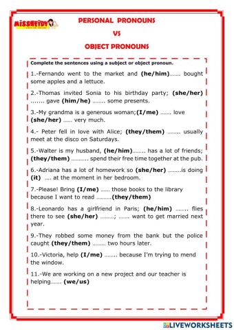 Personal pronouns vs object pronouns