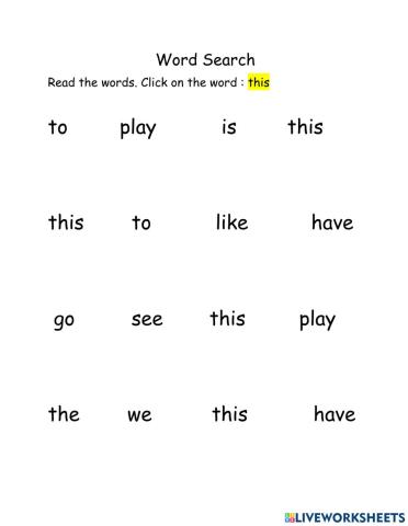 Sight word -this- word search