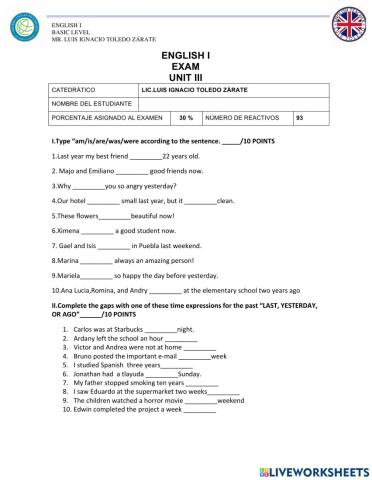 Exam-first grade-unit iii
