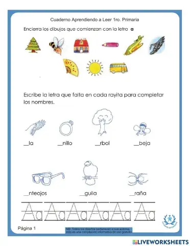 Cuaderno Aprendiendo a Leer 1ro Primaria 1 pág. 1 - La letra A