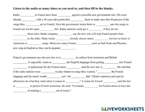 Music-English Songs Dictation Exercise