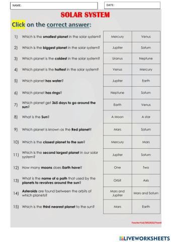 Our solar system mcq