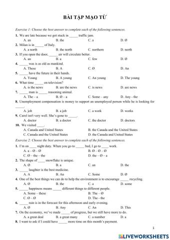 MẠO TỪ (Articles)