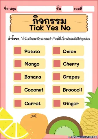 กิจกรรม Tick Yes no