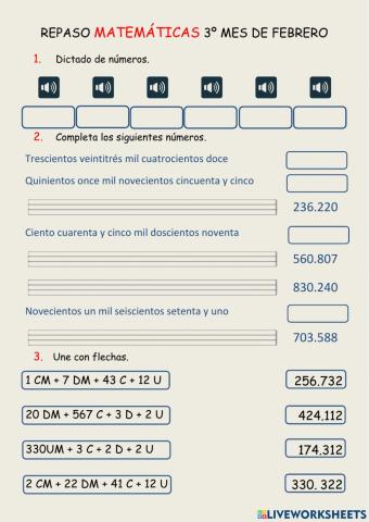 Repaso contenidos matemáticas 3º Febrero