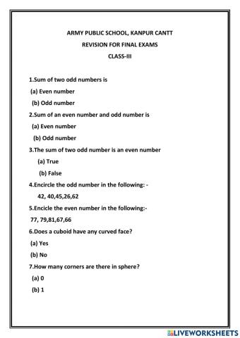 Revision worksheet