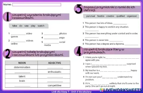 Kl. 7 Unit 4 Vocabulary