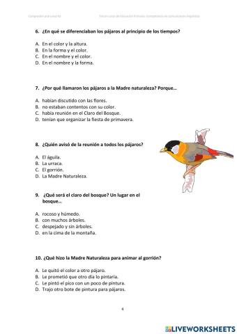 Comprensión oral: Colores y pájaros