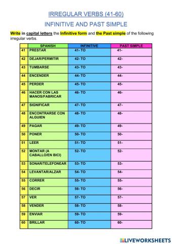 3-RESUMEN.IRREGULAR VERBS.INFINITIVE - PAST SIMPLE. 41-60