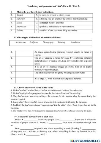 Vocabulary and Grammar Test (Form 10 - Unit 5)