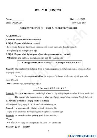 16.02.22 Gold A2+- U7 Grammar