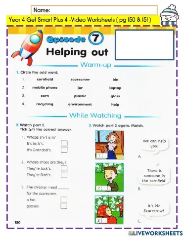 Get smart plus 4 - Video worksheet 7- Episode -pg150