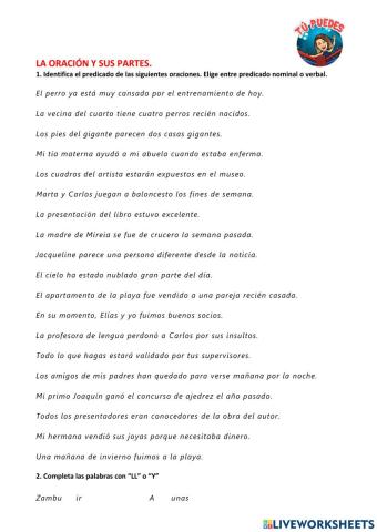 La oración y sus partes.