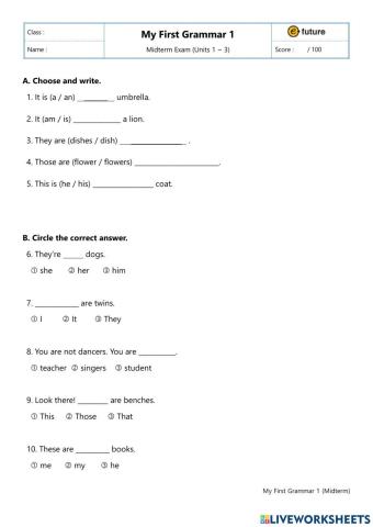My First Grammar 1: Test unit 1 - unit 3