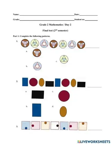 Grade 2 Math Final test (2nd sem - Day 2)