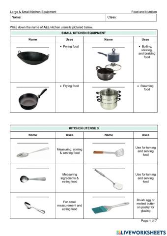 Large and small kitchen equipments