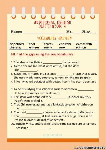 Ordering in a Restuarant: Vocabulary