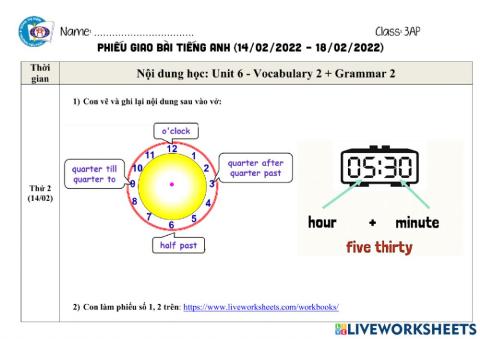 Phiếu giao bài tuần 28