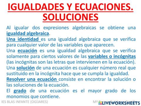 Igualdades y ecuaciones (2º eso)