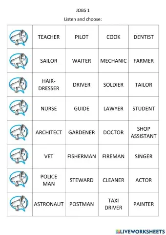 Jobs 1 - listen and choose