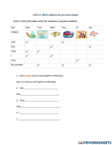 What subjects do you have on Monday?