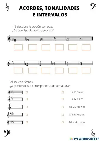 Ejercicios de acordes, tonalidades e intervalos musicales