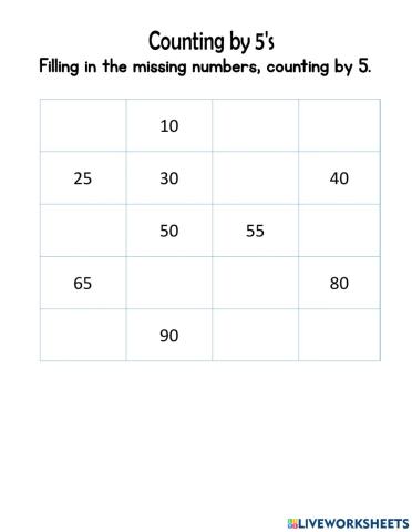 Counting by 5's fill in the missing numbers