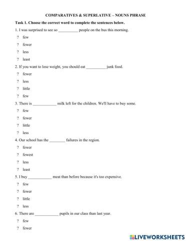 Comparatives & superlative (less-fewer-the least-the fewest)
