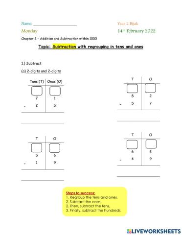 Subtraction with regrouping in tens and ones