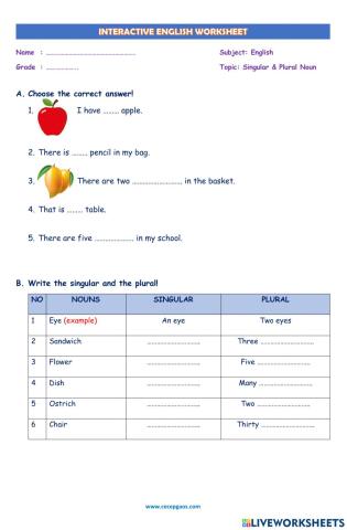 LKPD Interaktif Tentang Singular and Plural Nouns