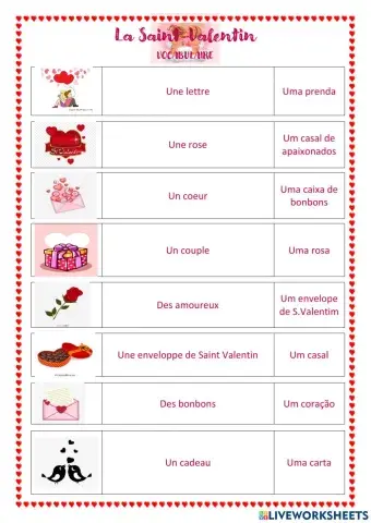 Vocabulaire - saint valentin