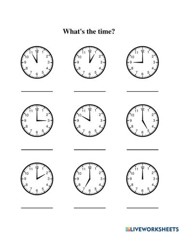 Telling Time - Hour Intervals (3)