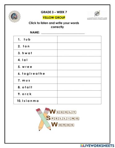 Spelling Week 7 Yellow