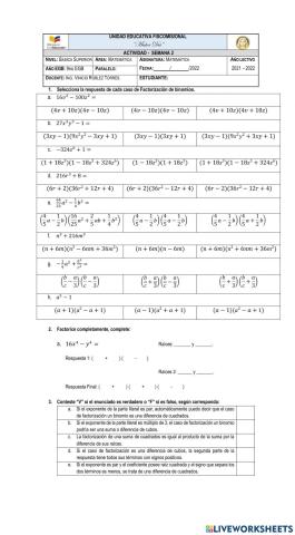 Diferencia de Cuadradados y Suma y Diferencia de Cubos