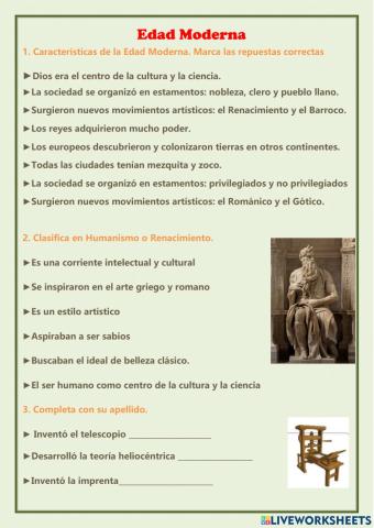 4. La Edad Moderna, características, Humanismo, Renacimiento