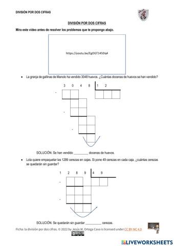 Ficha de dividir con divisor por dos cifras