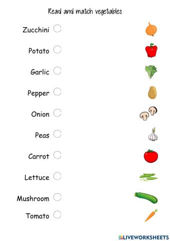 Read and match vegetables
