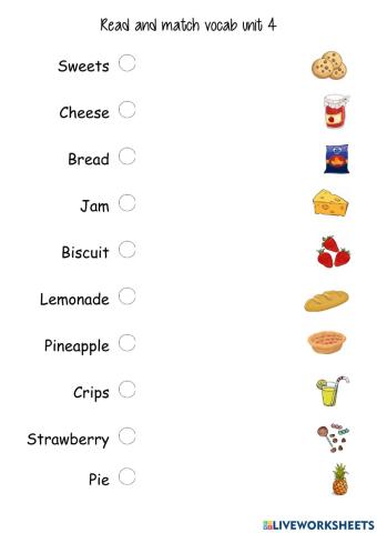 Read and match food vocab unit 4