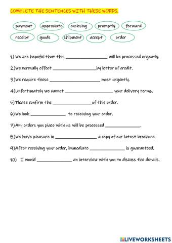 Business correspondence vocab