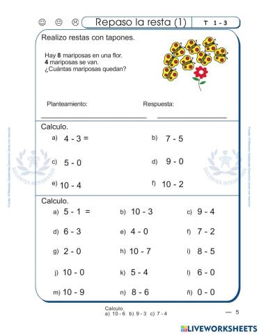 Matemáticas Segundo Primaria Mineduc 2022 pág. 5 - Repaso las Resta