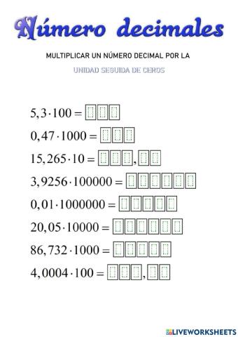 Decimales unidad seguida de ceros