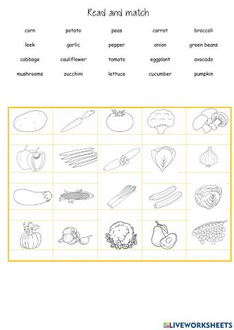 Read and match vegetables