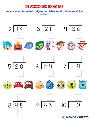 Divisiones de una cifra exactas