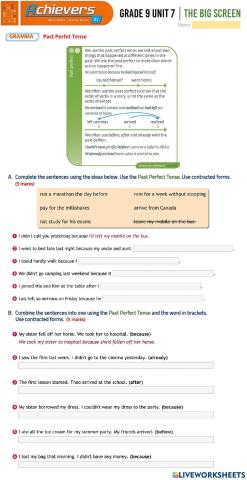 Grade 9 English UNIT 7 Past Perfect Tense