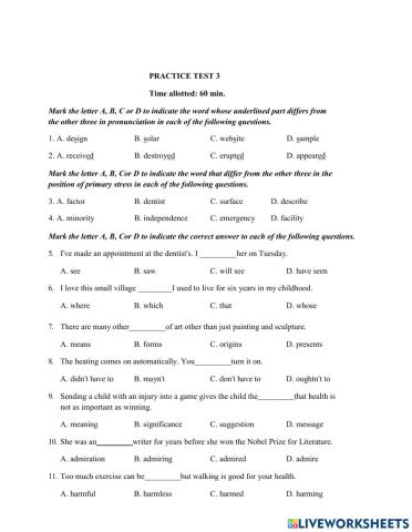 Thi lop 10 - PRACTICE TEST 3