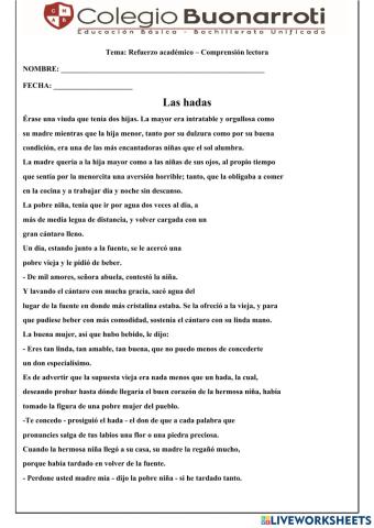 Las hadas - Comprensión lectora