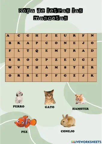 Sopa de letras mascotas