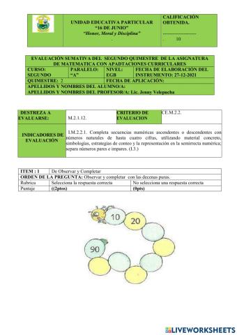 Evaluación  de matemática