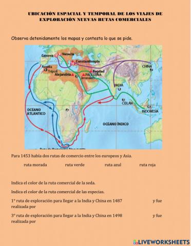 Ubicación espacial y temporal de los viajes de exploración nuevas rutas de comercio