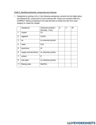 3n practical 3-elements, compounds and mixtures-live worksheet